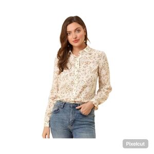 NWOT Size Medium Allegra K Cream Floral Button Down Shirt